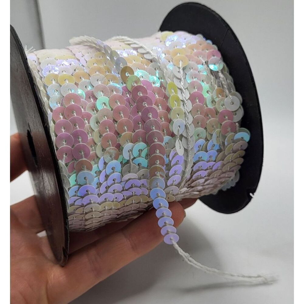 100 yards 6 mm Diameter Flat Round PVC Sequin Ribbon Sequins Sew on Iridescent